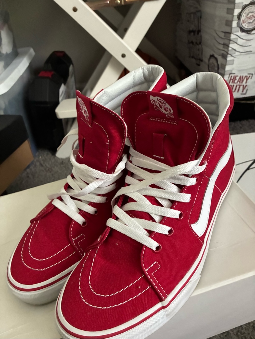 Vans High-Top Sneakers in Red and White